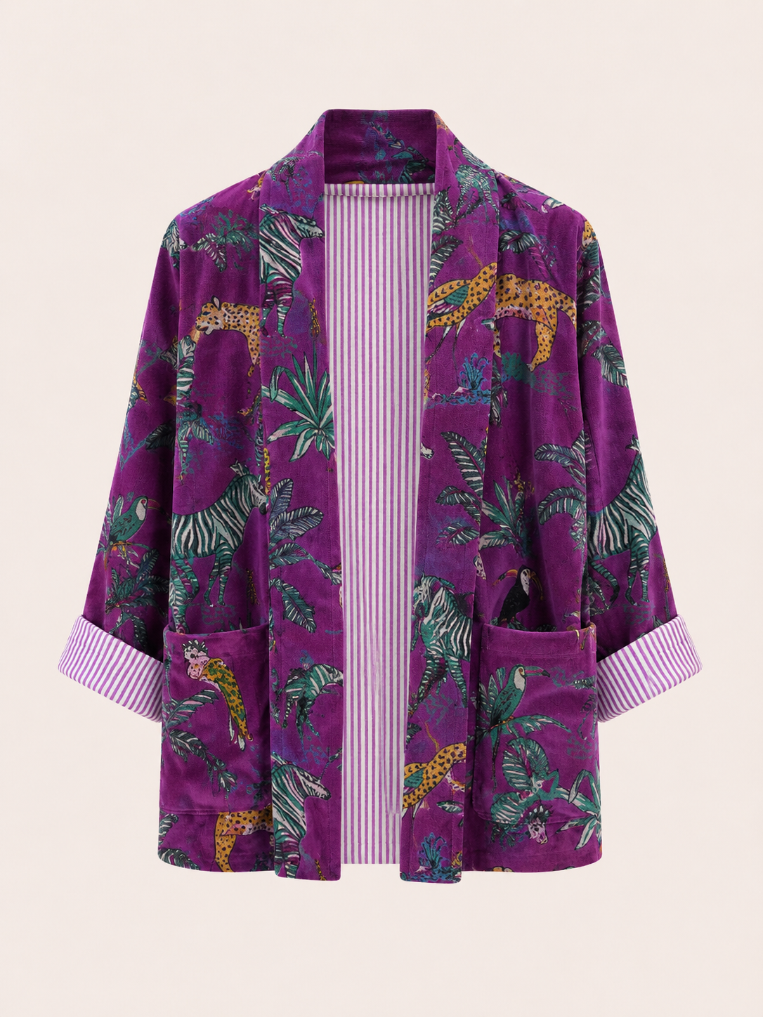 CHAQUETA MORADA ESTAMPADO SELVA Y TIGRE