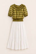 CONJUNTO  CUADROS VERDE/ AMARILLO - FALDA BLANCA