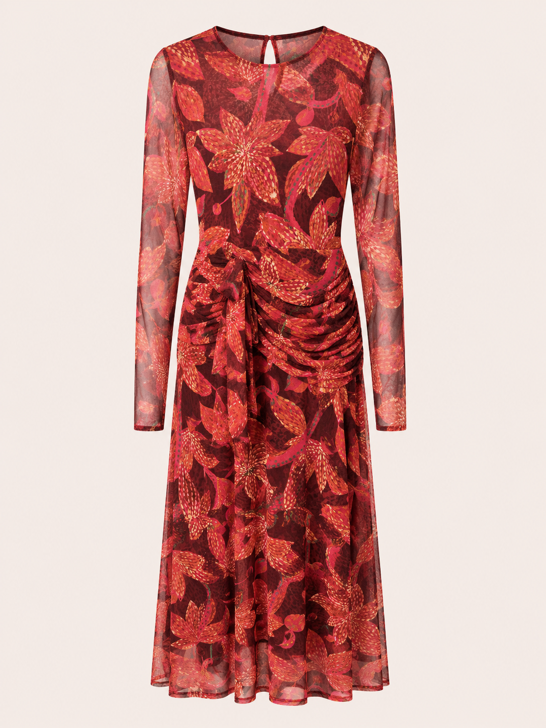 VESTIDO MANGA LARGA ESTAMPADO ROSA/ ROJO